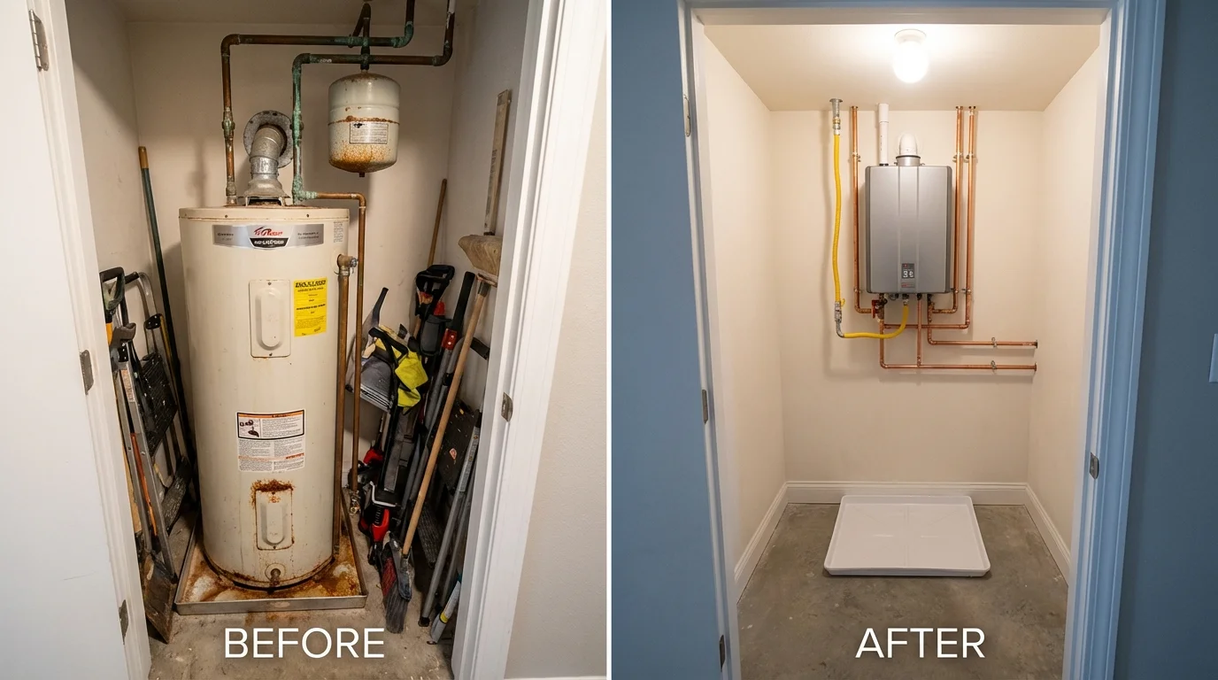 Tank water heater versus wall-mounted tankless unit comparison for Lorenzo, TX homeowners